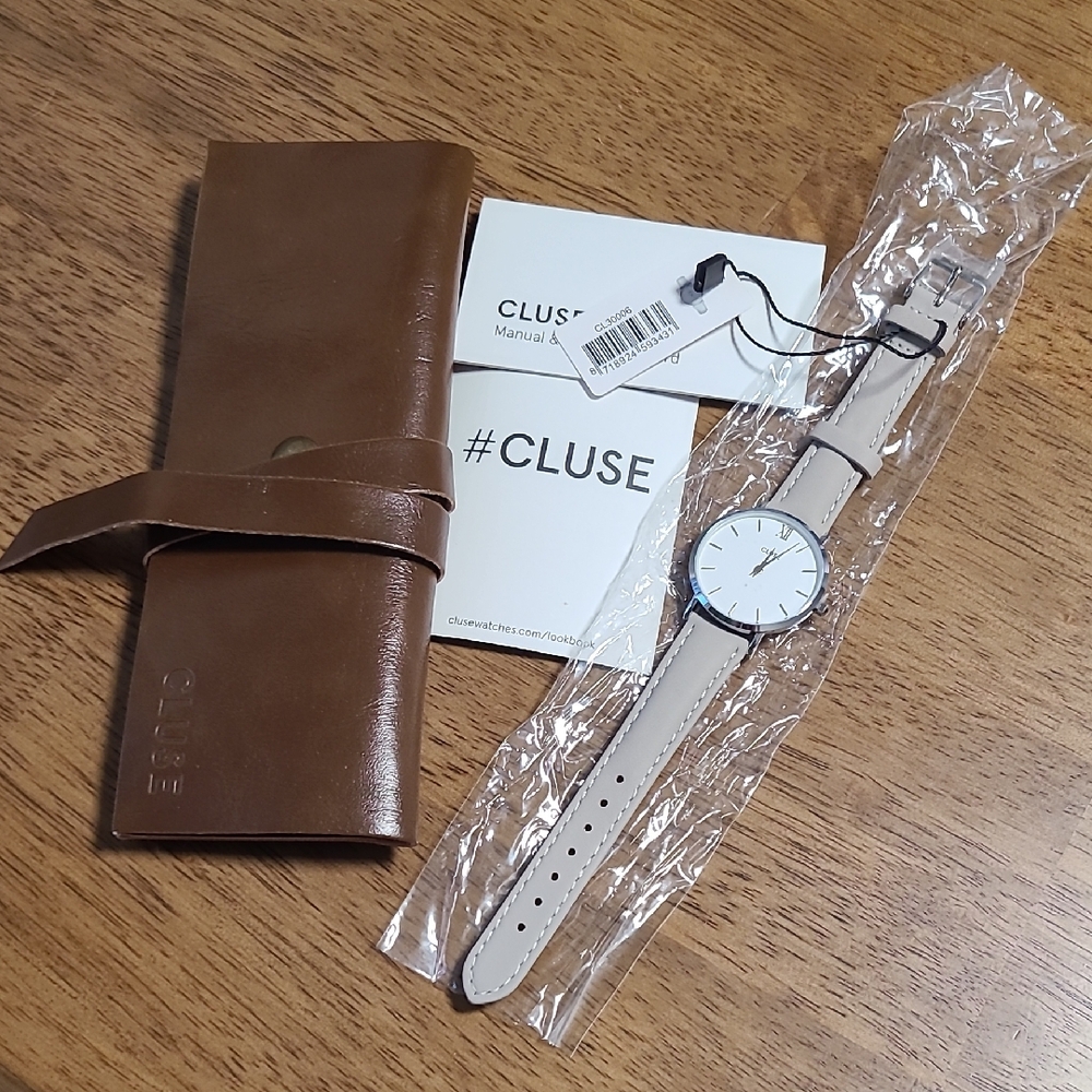 Cluse Minuit Silver & White with Grey Band